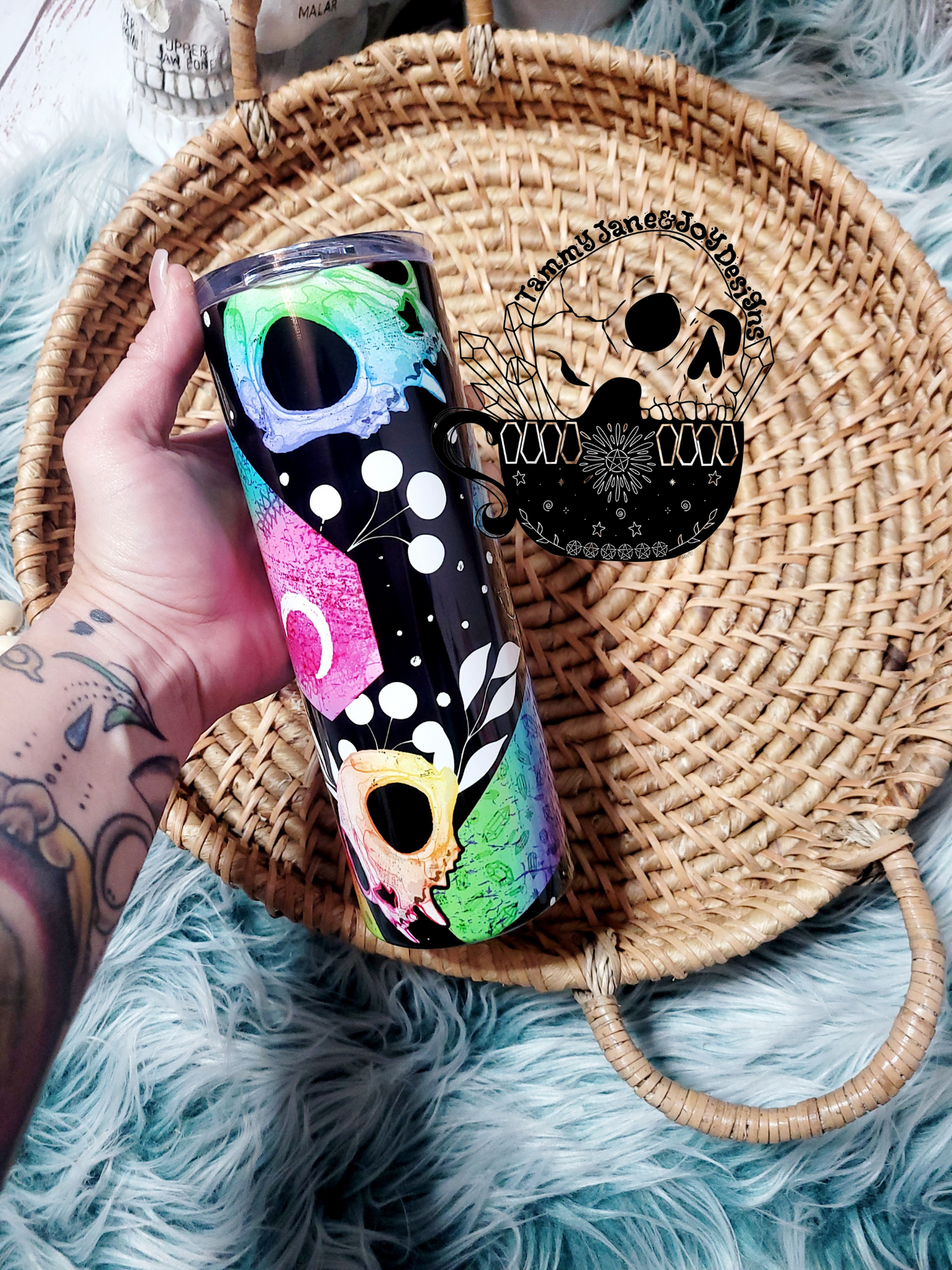 Kitty Skulls & Coffins Neon Tumbler