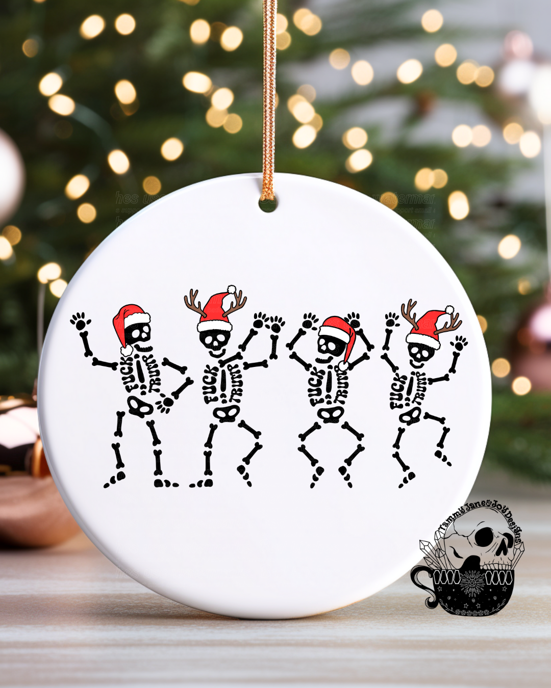 Hidden Message Skellies Ceramic Ornament