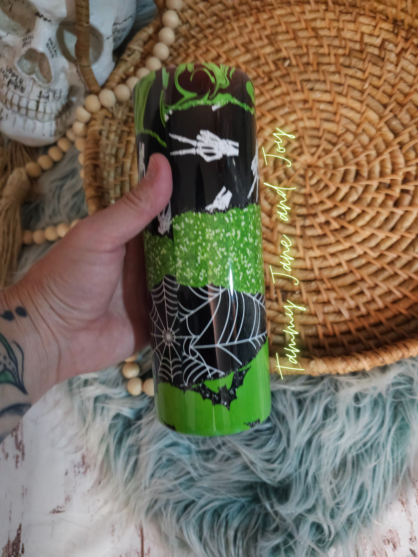 Mama Tumbler (neon green with skeleton rock hand) Tumbler