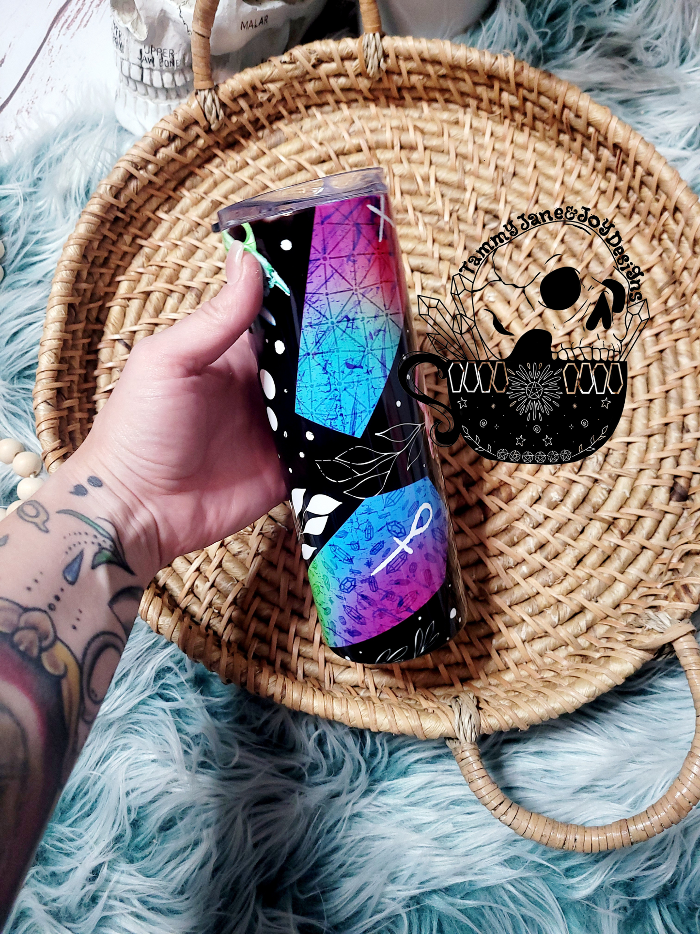 Kitty Skulls & Coffins Neon Tumbler
