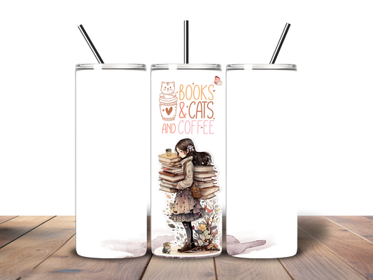 Books Cats & Coffee 20 oz Stainless Steel Tumbler