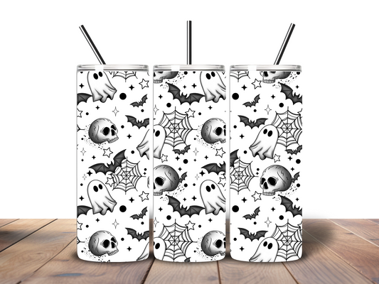 Black and White and Spooky Ghosts 20 oz Stainless Steel Tumbler