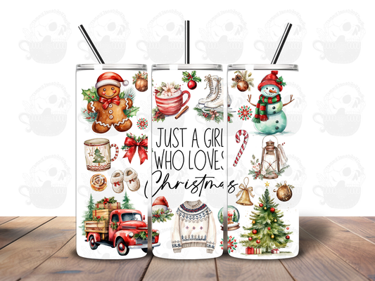 Just A Girl Who Loves Christmas 20 oz Stainless Steel Tumbler