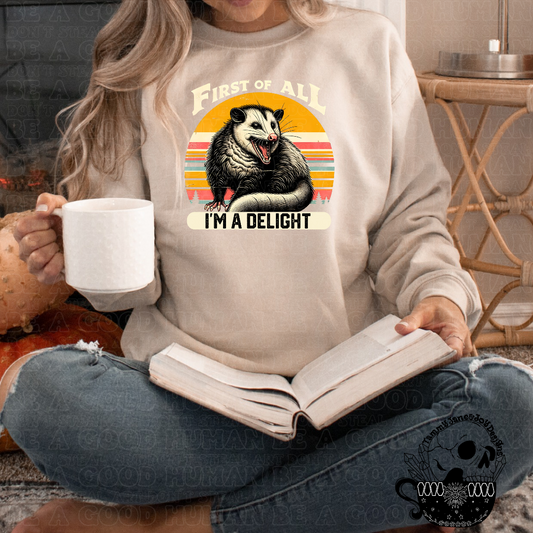 First of all, I'm a delight (opossum retro design)