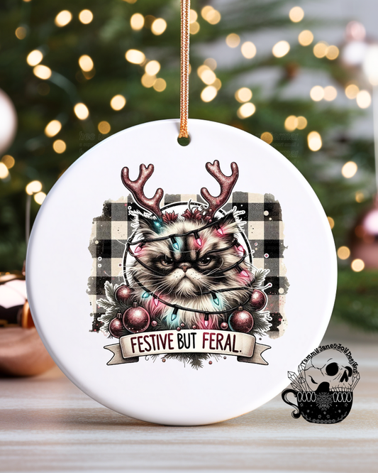 Festive but Feral Ceramic Ornament
