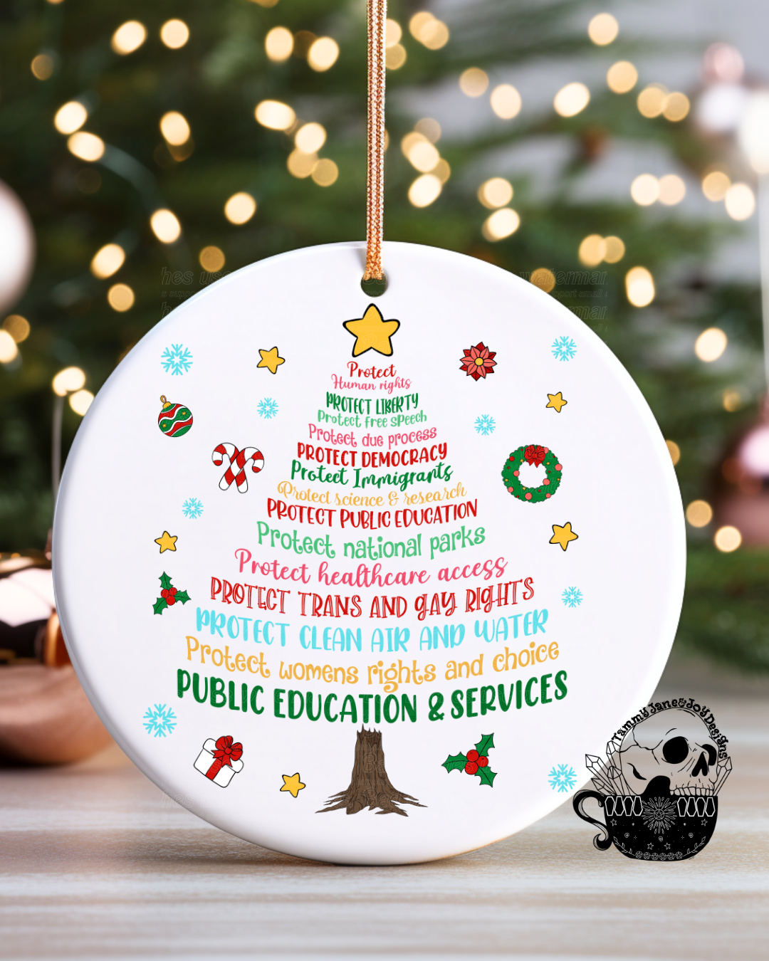 Protect Human Rights Tree Ceramic Ornament