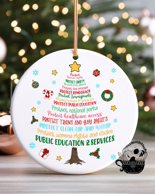 Protect Human Rights Tree Ceramic Ornament