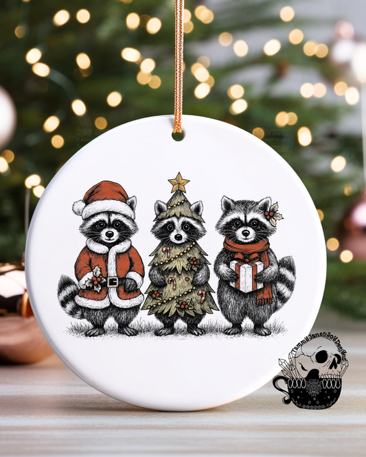 Christmas Raccoon Ceramic Ornament