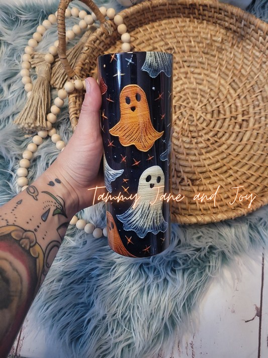 Faux Embroidery Ghosties in Navy Tumbler