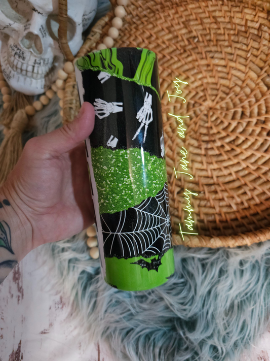 Mama Tumbler (neon green with skeleton rock hand) Tumbler