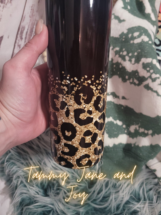 Black and Gold Leopard Tumbler